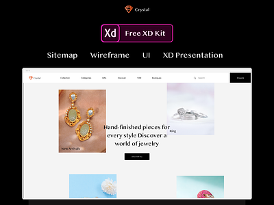 Jewellery Website - Free XD Kit - Sitemap, wireframe, UI Design diamond fonts free free design free kit free xd jewellery open fie sitemap style guide transitions ui ux video website wireframe