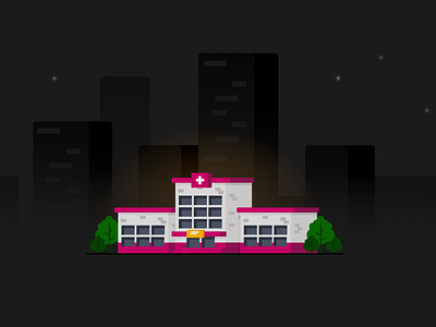 Hospital branding bricks building city hospital illustration night pink sky star tree vector web