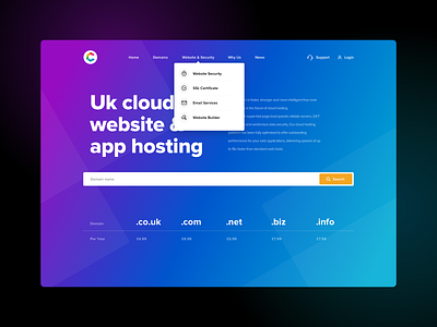 Crazy Host clean gradient gradient color host hosting icons main menu main page menu menu bar program skech slider ui ux web