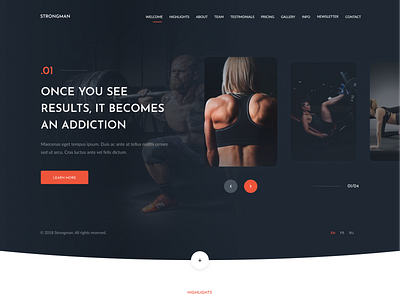 Gym & Fitness Template dark fitness gym homepage landing page slider training