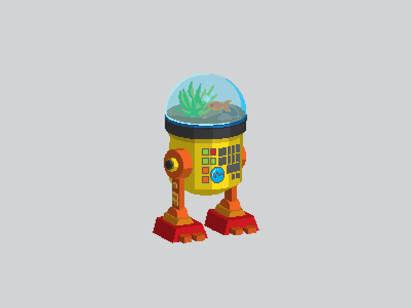 Mr. Fishbrain animation colorful fish game gif loader loop pixelart robot simple weird