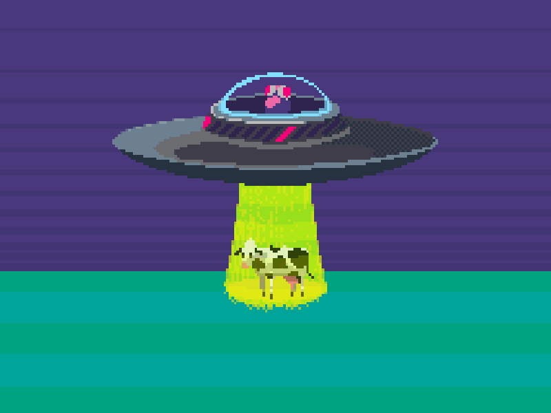 UFO alien animation beam colors cow flying gif loop night saucer ufo