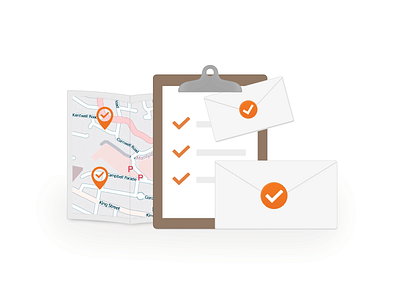 Doubt Free Delivery clipboard map orange pins tick