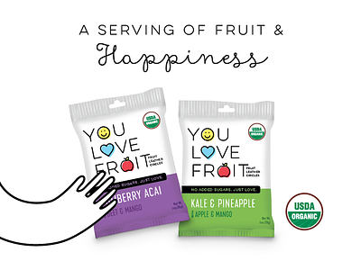 You Love Fruit acai ad candy fruit happiness branding illustration kale logo natural organic packaging snack