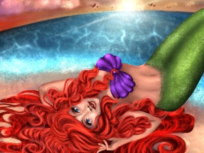 Sunbathing 2d digital disney fanart illustration mermaid