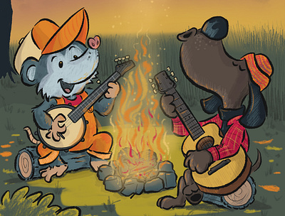 Possum and Dog campfire sing along animals autumn childrens book dogs fall illustration kids