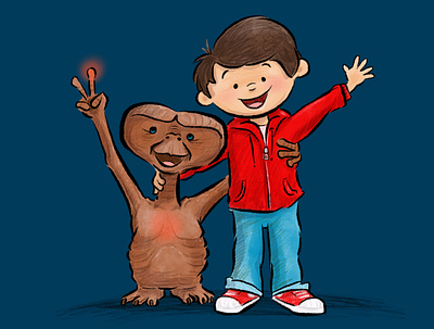 ET And Elliott aliens children book illustration editorial fun humorous kids movies pop culture