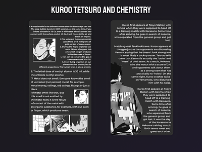 Kuroo Tetsuro and chemistry graphic design haikyuu!! illustration kurootetsuro manga printing house typography ui типография