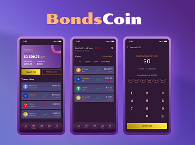 BondsCoin- A cryptocurrency app animation app design graphic design illustration ui ux