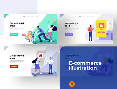 E-commerce Illustrations animation app branding design illustration illustrator typography ui ux vector