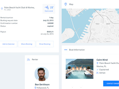 Sailo boat renting landing page UI elements