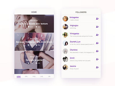 Feed list app foll0wers girl home interface