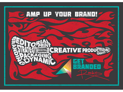 Amp Up Your Brand Postcard adobe illustrator adobe indesign flames guitar illustration prepress