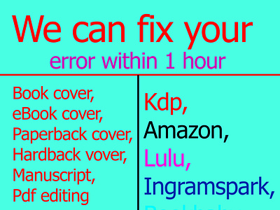 I will Fix any error Rejected book Cover book cover design ebook cover fix error cover illustration kindle cover manuscript