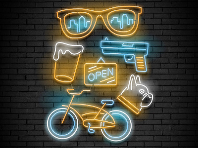 City Neon Collection beer bike booze city dog gun night open sign wall