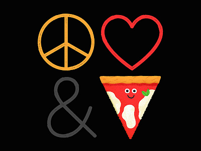 Peace, Love & Pizza character fun illustration love peace pizza typography vintage