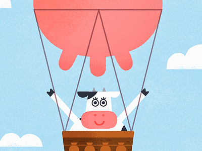 A free cow is a happy cow animal balloon character cow farm fun illustration pink sky udder vintage