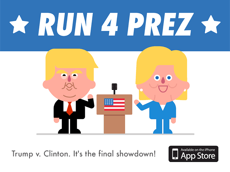 RUN 4 PREZ - Trump vs. Clinton game animation app character clinton election free game gif trump usa
