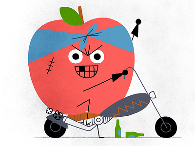 Bad Apple Rules! apple beer bike biker character fruit fun motorcycle party