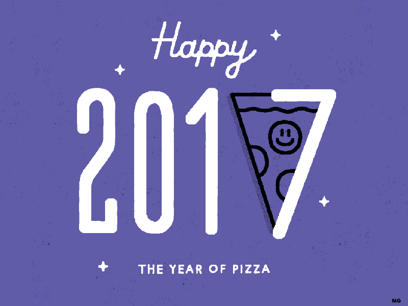 2017: The Year of Pizza 2017 celebration food happy happy new year illustration new year pizza smile