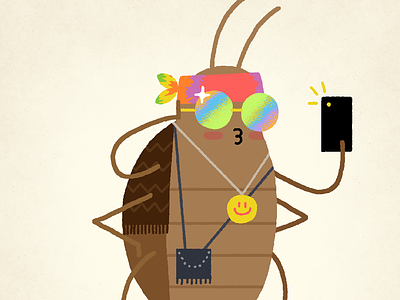 Roachella Festival bug fashion festival hippie hipster illustration insect music phone roach selfie trend