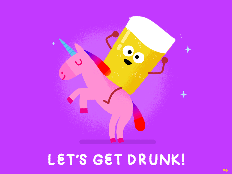 Let's get drunk! beer drink drunk gif happy illustration motion party unicorn