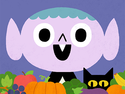 Hugo makes a change book cat character fruit illustration vampire vegetables