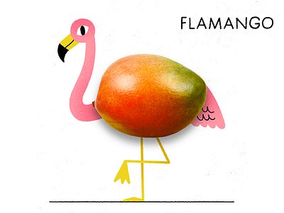 Flamango bird character drawn flamingo font fruit hand illustration mango pun type vintage