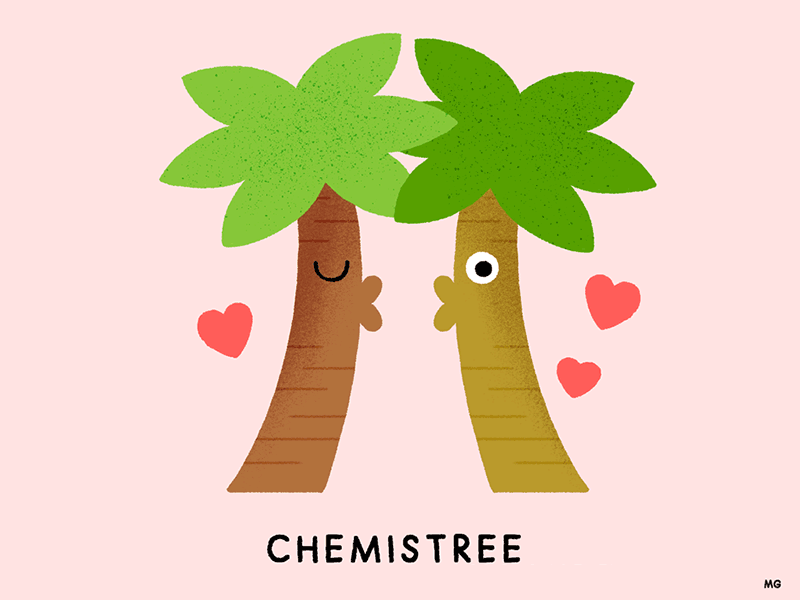 You and me, we got Chemistree character fun joke kiss love minimal nature palm pun texture tree vintage