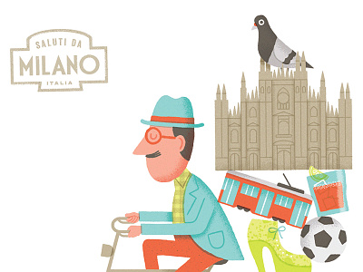Saluti Da Milano bike cool duomo fashion hipster logo milan pigeon shoes soccer tram typography vintage