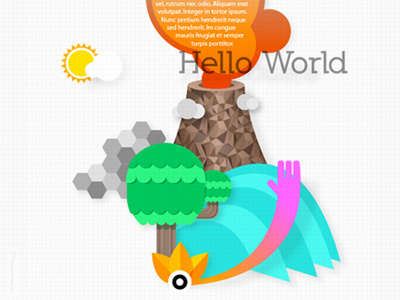 Hello World (Illustration) clouds colors colours experiment graph hello hills illustration my poor brain smith sun texture tim tree vector volcano wave world