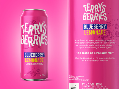 Terry's Berries Blueberry Lemonade Vodka blueberry brand branding design illustration lemonade lettering logo pink toronto typography vodka