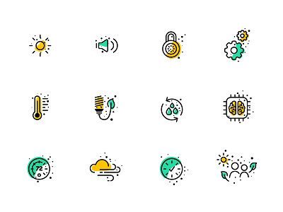 Sustainability Icons eco environment green icon icon set icons illustration lineart linework yellow