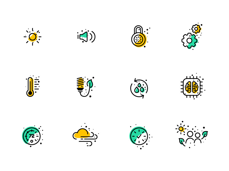 Sustainability Icons eco environment illustration icon set yellow green linework lineart icons icon
