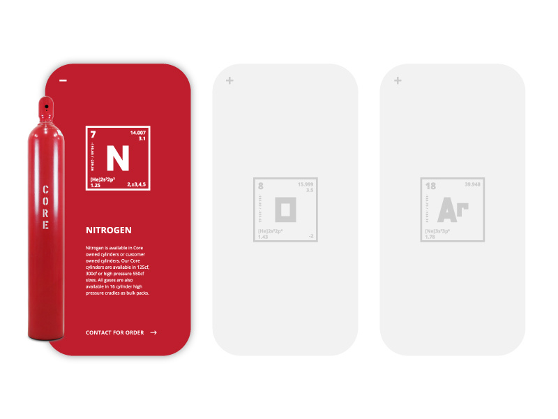CORE Tank Product Cards periodic table web typography app design web design red industrial gas card