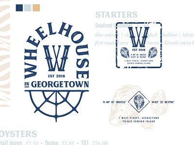 Wheelhouse Branding blue branding canada logo nautical ocean oysters pei restaurant rustic ship wheel