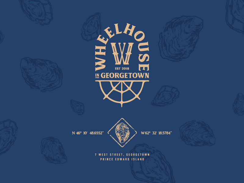 Wheelhouse Branding v2 logo rustic ship pei oysters ocean restaurant nautical canada branding blue
