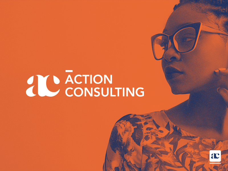 Action Consulting Branding icon typography orange blue corporate consulting branding logo