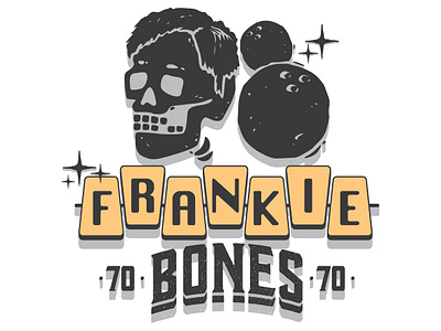 Frankie Bones 70s bowling illustration retro skull skull hair tshirt typography yellow