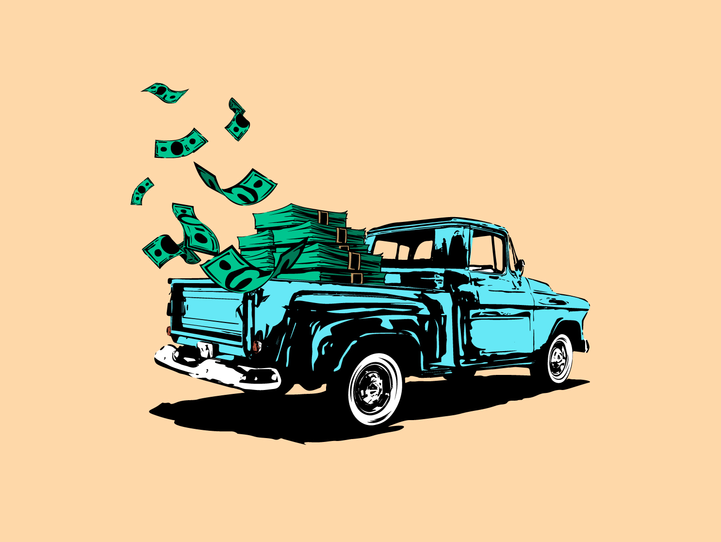 Pay Y'all! campaign currency design drawing illustration money truck vector