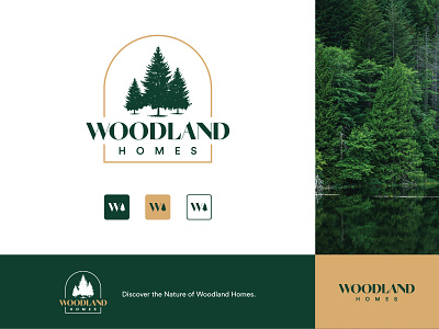 Woodland Homes brand branding construction design forest green greenhouse icon logo trees typogaphy