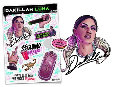 Dak1llah Stickers dakillah doodles girl girly glitter grafitti illustration jitmartinez portrait stickers tattoo typography