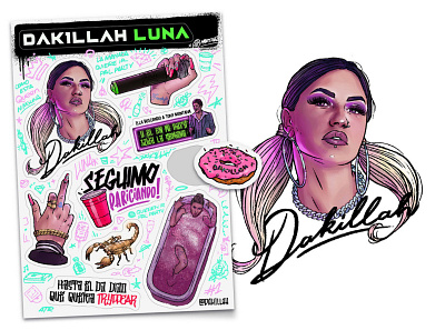 Dak1llah Stickers dakillah doodles girl girly glitter grafitti illustration jitmartinez portrait stickers tattoo typography