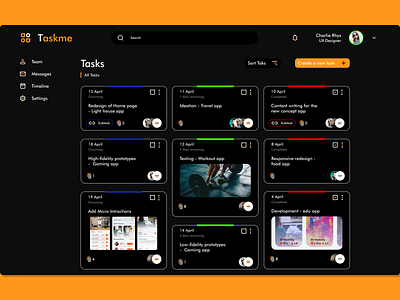 Taskme - Task management application dashboard