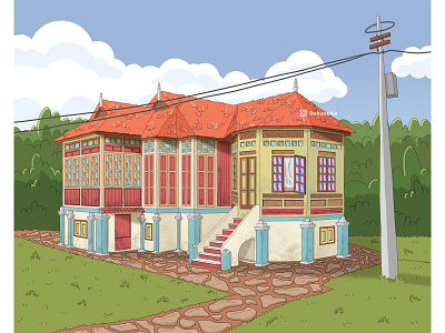 Traditional Malay House in Malaysia. architecture cartoon digitalart house illustration storytelling