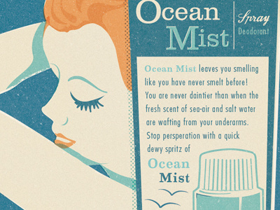 Ocean Mist Deodorant ad can deodorant halftone illustration mist ocean spray