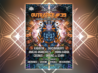 Outrance 39 flyer animation design digital fractal illustration music party psychedelic psytrance vector