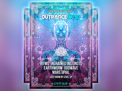 Outrance #30 flyer artwork 3d cover design digital fractal france music party psychedelic psytrance techno