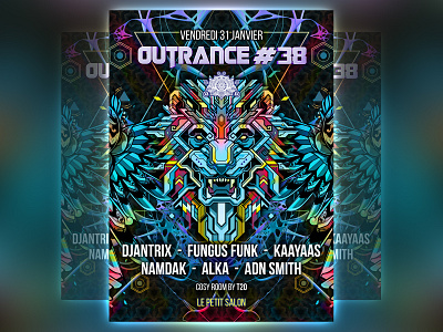 outrance 38 flyer artwork design digital party psychedelic psytrance