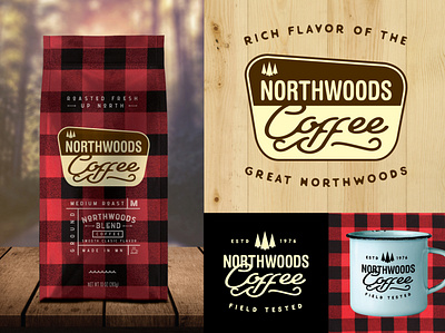 Northwoods Coffee branding cabin camping coffee lake lodge logo northwoods outdoors package design rustic typography